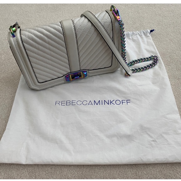 REBECCA MINKOFF WHITE LEATHER CROSSBODY / SHOULDER BAG WITH RAINBOW HARDWARE - Picture 1 of 16